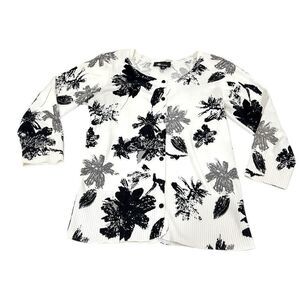 AB Studio white and black floral button up cardigan size M